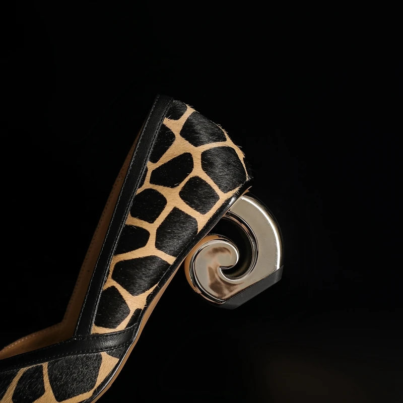 Women's New Genuine Leather Leopard Print Pointed Gold-Plated Heel