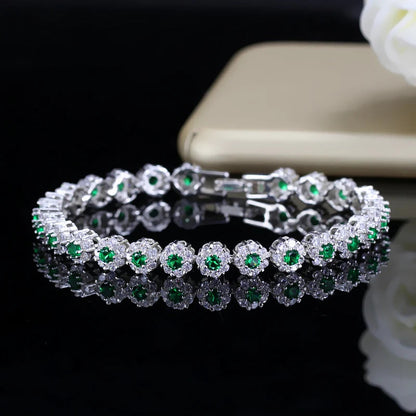 BeaQueen Trendy Green and White Cubic Zirconia Stone Silver Color Tennis Bracelets Dress Jewelry Accessories Gift for Women B100 Dabfavshop
