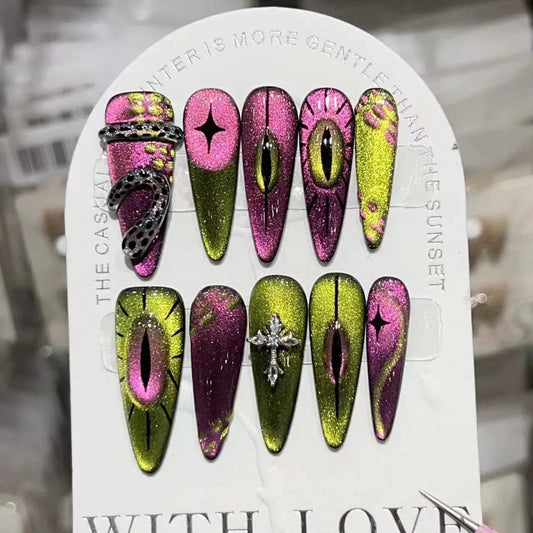[Alien Eye] Handmade Advanced Hand-painted Cat's Eye Super Personalized Fake Nails Removable Dabfavshop