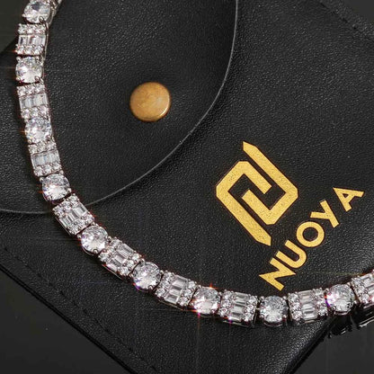 Iced Diamond Tennis Chain Silver Plated Brass Bling Circle Square Cubic Zirconia Necklace