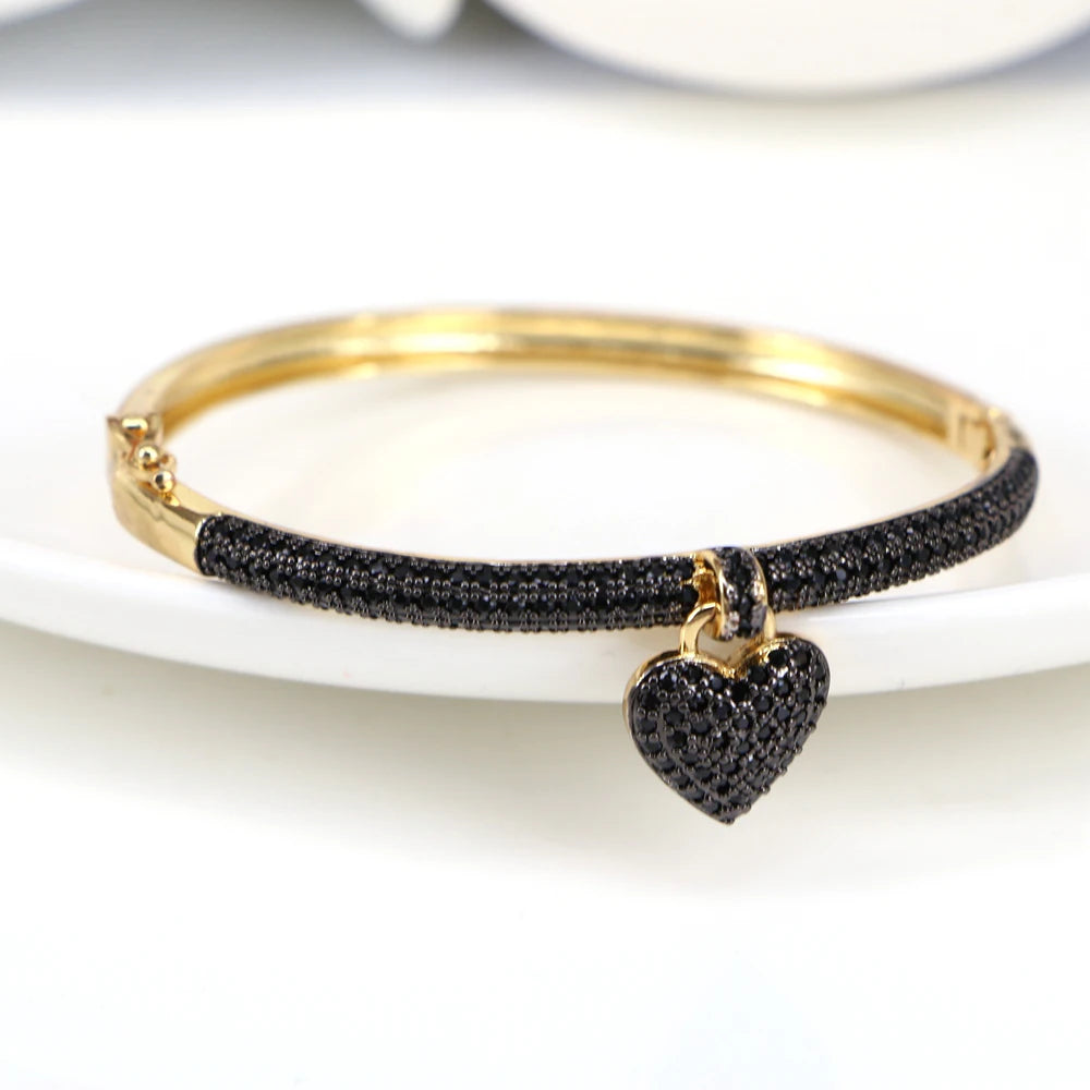New Fashion Elegant Gold Color Heart Pendant Bangle Jewelry Crystal Zircon Bracelets Lover Romantic Wedding Gift Wholesale