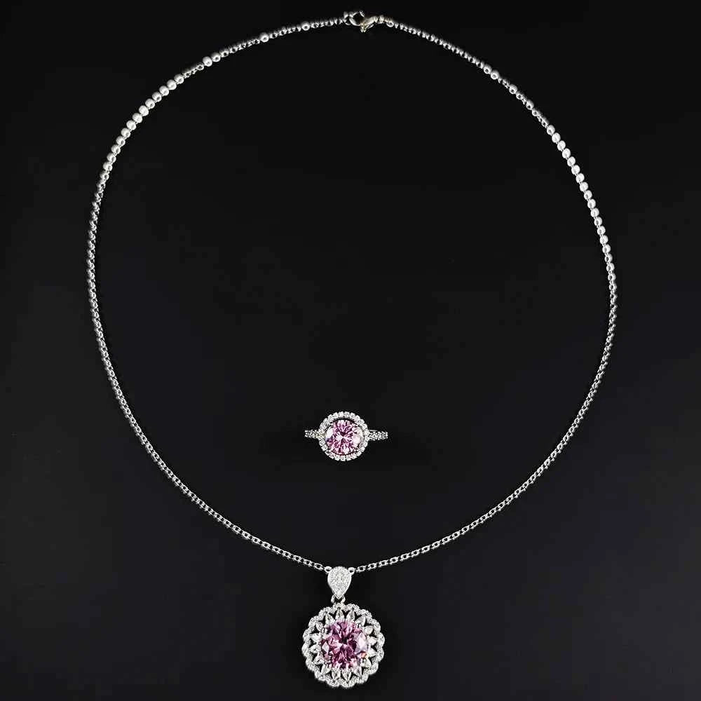Silver Color Pink Pendant Necklace