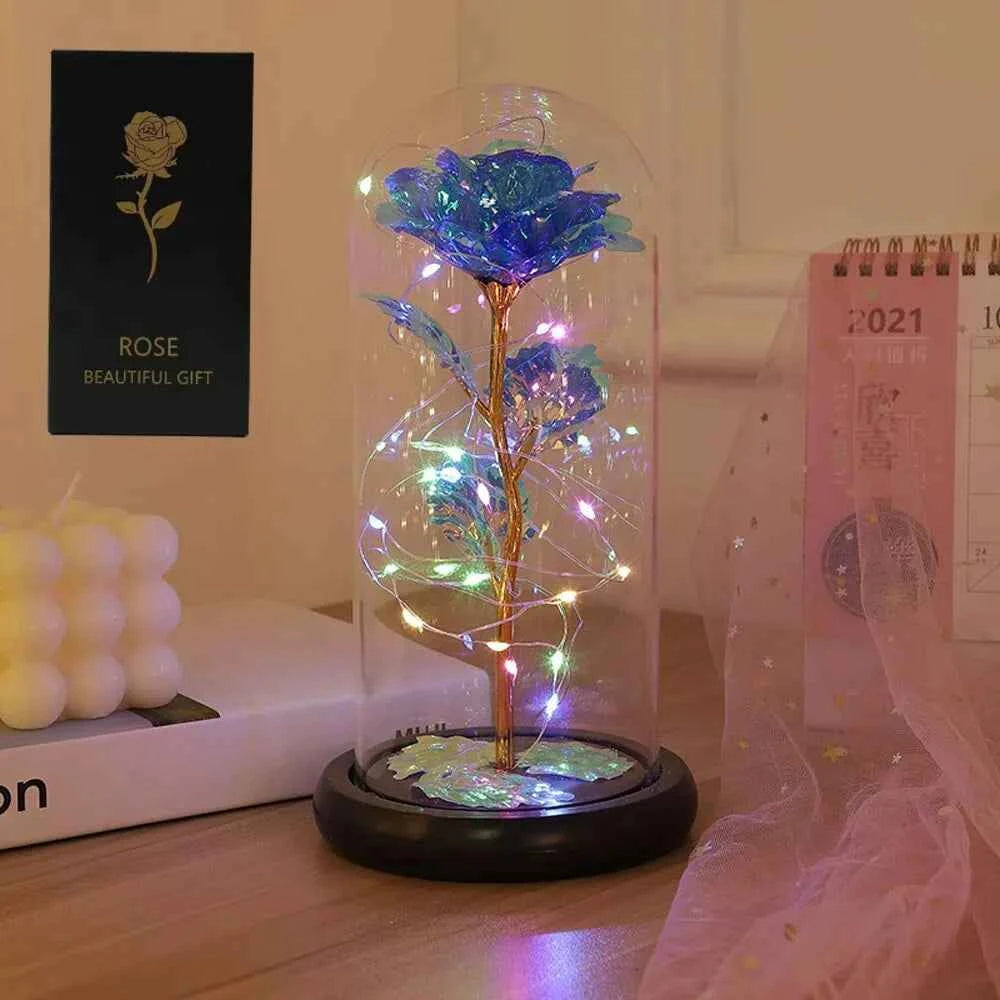 LED Enchanted Galaxy Rose Eternal Beauty Rose With Fairy Lights in Dome