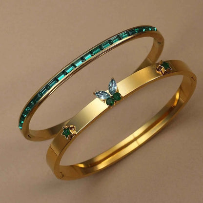 Stainless Steel Green Crystal Gold Color Bracelet