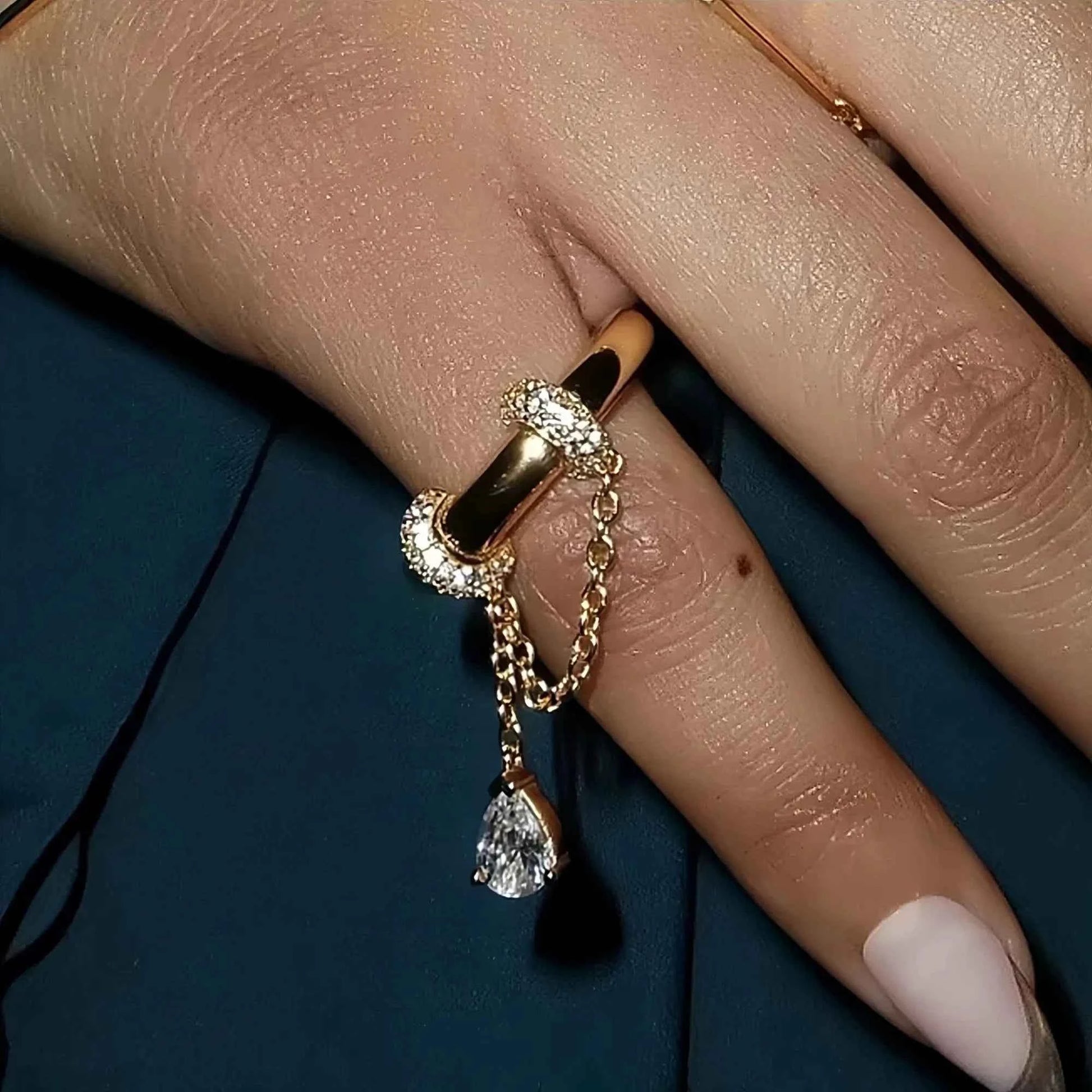 Stainless Steel 18k Gold Plated Tassel Drop Zircon Pendant Cz Stone Rings