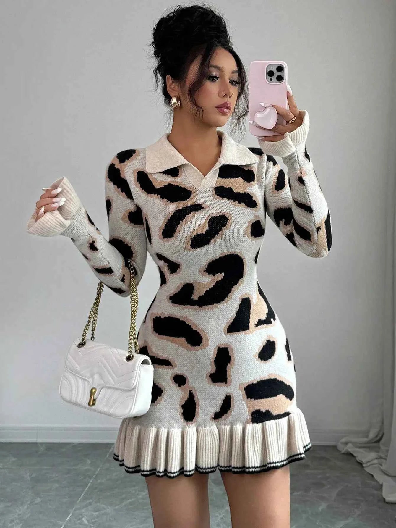 Leopard Print Knit Bodycon Dress
