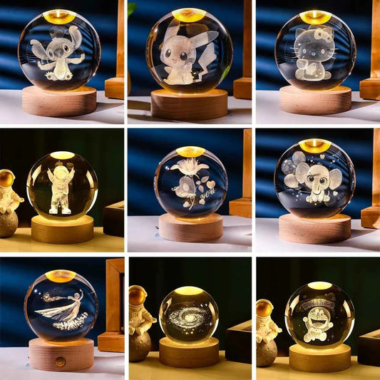 3D Crystal Ball Night Light Laser Carving