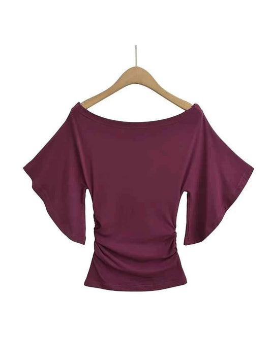 Slim Fit Top with Bat Sleeves Off-Shoulder T-Shirt