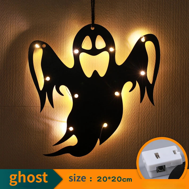 Halloween Hanging 10LED Castle Witch Ghost Spider Web Luminous Charm Indoor Outdoor Party Horror Props Decoration Dabfavshop