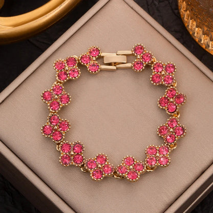 CDD New Sparkling Rhinestone Four Leaf Clover Hand Bracelet for Women Girls Luxury Crystal Bangle Adjustable Wrist Jewelry Gifts Dabfavshop