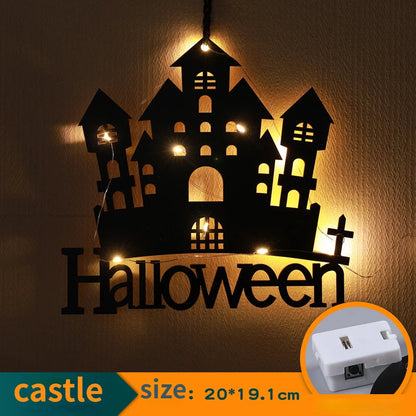 Halloween Hanging 10LED Castle Witch Ghost Spider Web Luminous Charm Indoor Outdoor Party Horror Props Decoration Dabfavshop