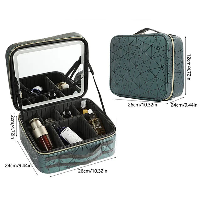 New LED Lighted Cosmetic Case With Mirror PU Leather Portable Travel Makeup Storage Bags Waterproof Travel Makeup Bag