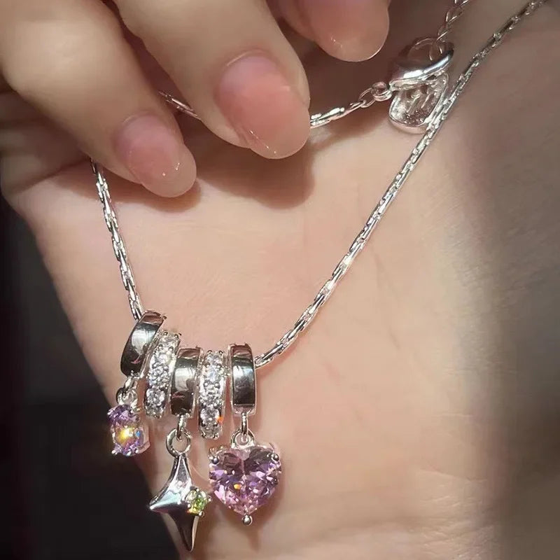 Punk Sweet and Cool Crystal Heart Pendant Necklace for Women