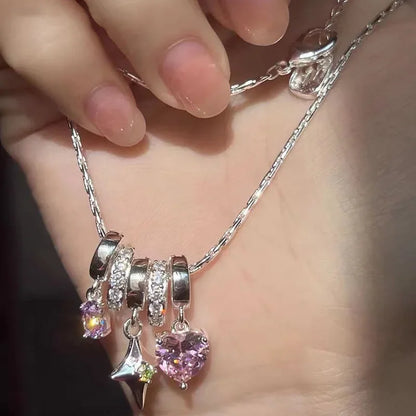 Punk Sweet and Cool Crystal Heart Pendant Necklace for Women