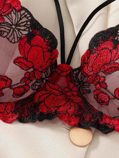 Two-piece floral embroidered lingerie set