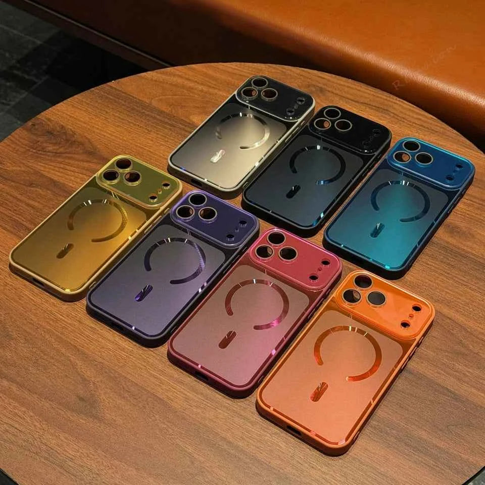 Big Window Blue Ray Magnetic Phone Case For iPhone 17 13 14 15 16 17 Pro Max