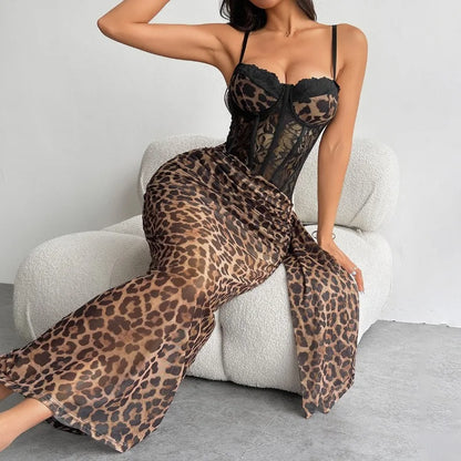 Women's Lace Bustier Maxi Dress Built-in Bra Underwire Corset Bodycon