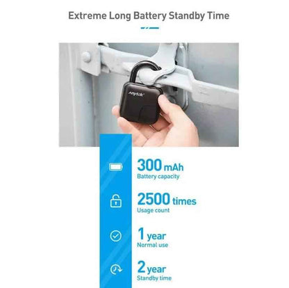 Waterproof fingerprint padlock with long battery life and durable design for added security