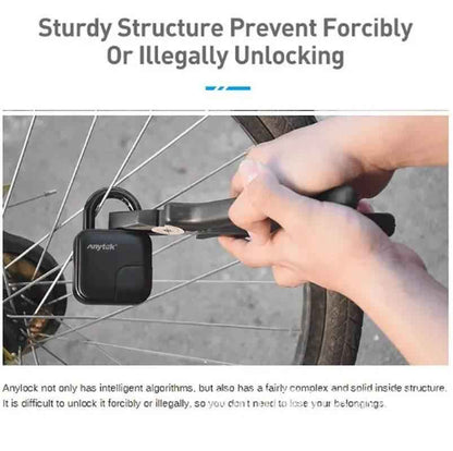 Waterproof fingerprint padlock securing a bike wheel with sturdy structure for enhanced security