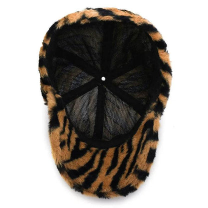 Leopard Print Fleece Baseball Cap - Winter Style - Dabfavshop
