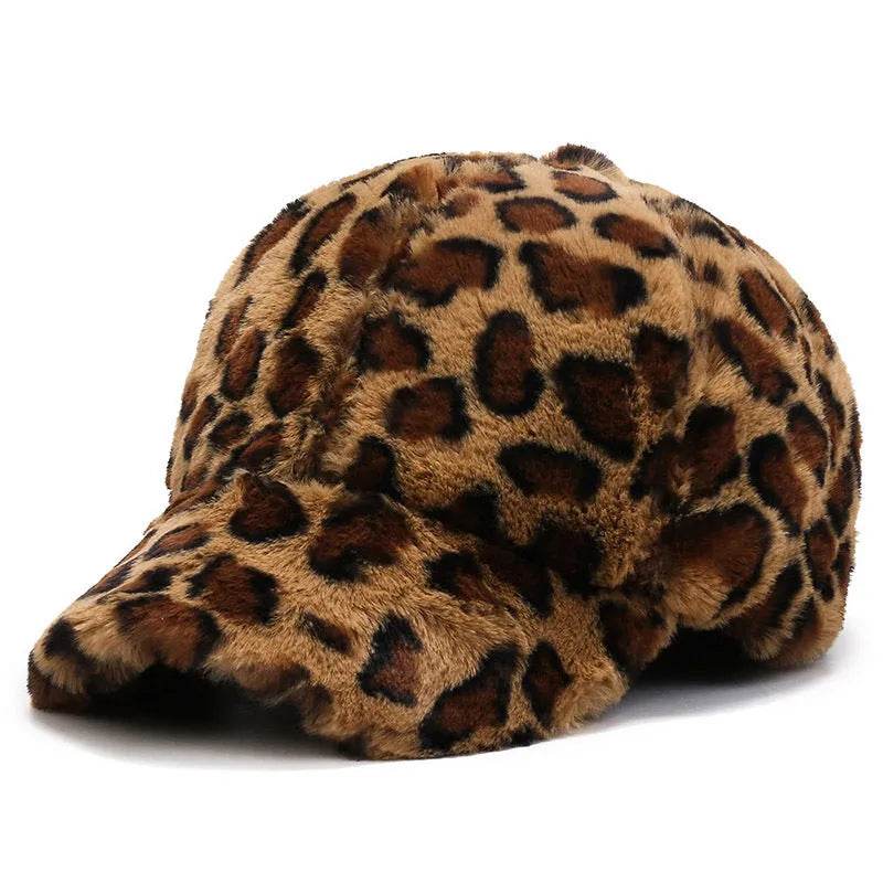 Leopard Print Fleece Baseball Cap - Winter Style - Dabfavshop