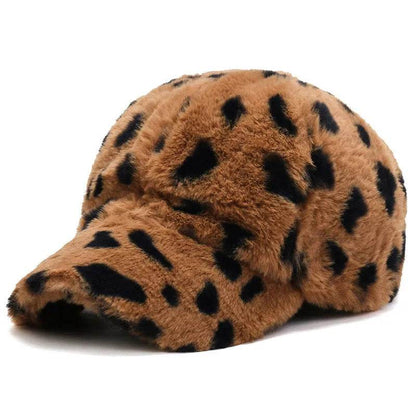 Leopard Print Fleece Baseball Cap - Winter Style - Dabfavshop