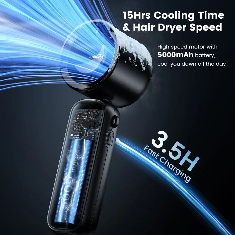 Dabfavshop handheld turbo fan with high-speed motor and 5000mAh battery for all-day cooling