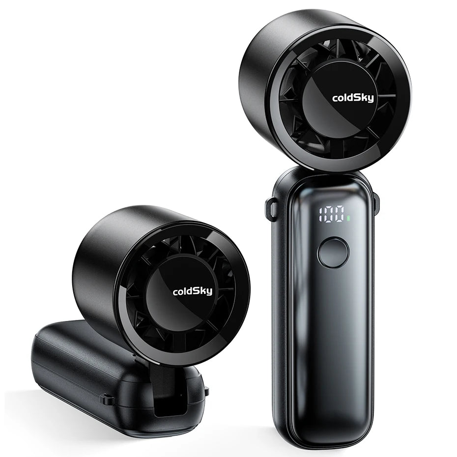 Dabfavshop handheld turbo fan in black with rechargeable battery and adjustable speed settings