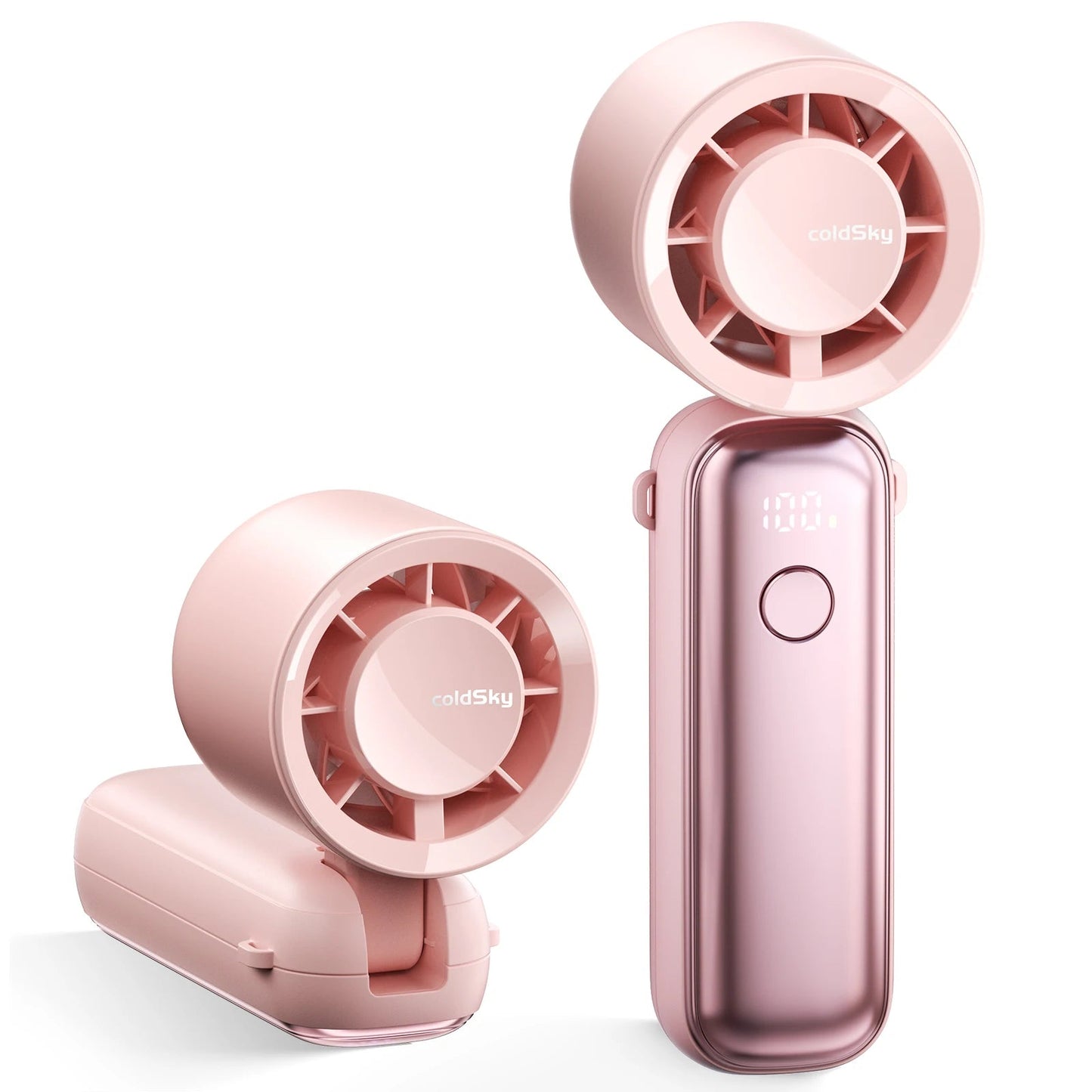 Dabfavshop handheld turbo fan in pink with compact design and digital display for portable cooling