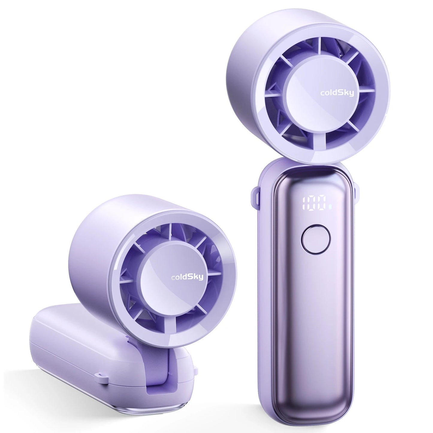 ColdSky Handheld Turbo Fan in Lavender with Rechargeable Battery and LED Display