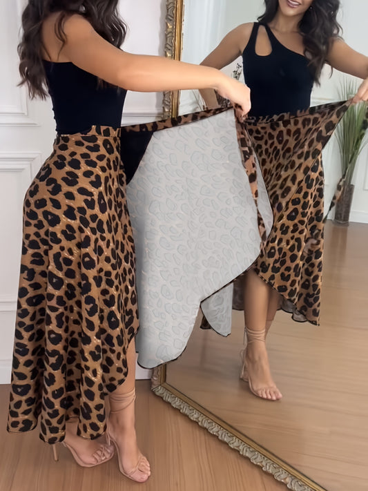 Leopard Print Wrap Skirt with Cross Straps for Casual Vacation Wear