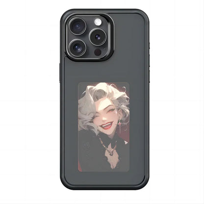 E Ink iPhone case featuring a stylish design with a portrait of a glamorous woman