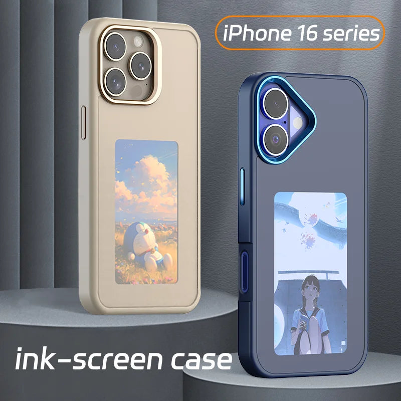 Dabfavshop E Ink iPhone case for iPhone 16 series featuring unique designs and a protective finish