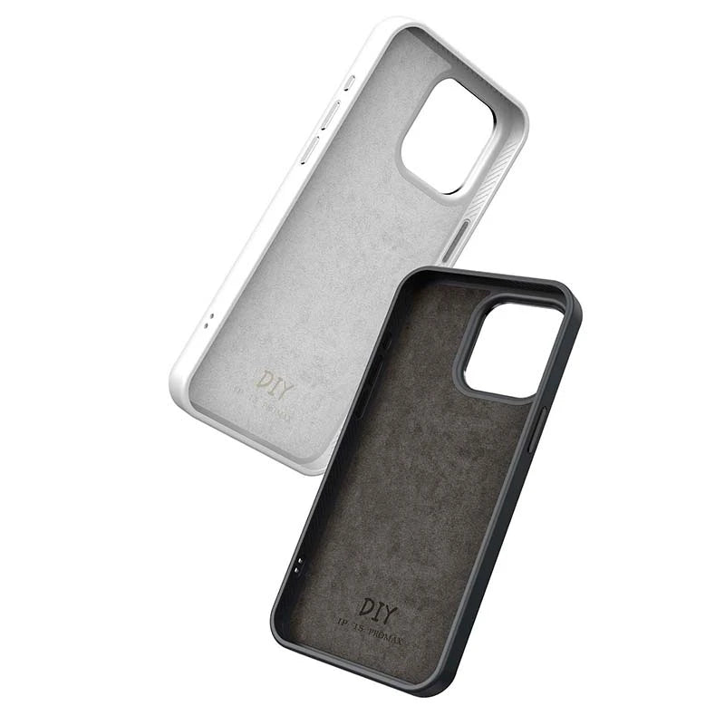 Dabfavshop E Ink iPhone case in white and black, featuring a sleek design for protection