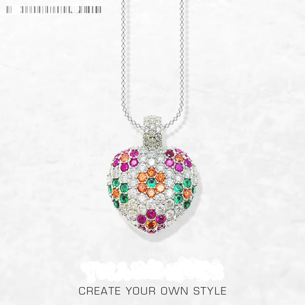 Heart Necklace Colorful Flower