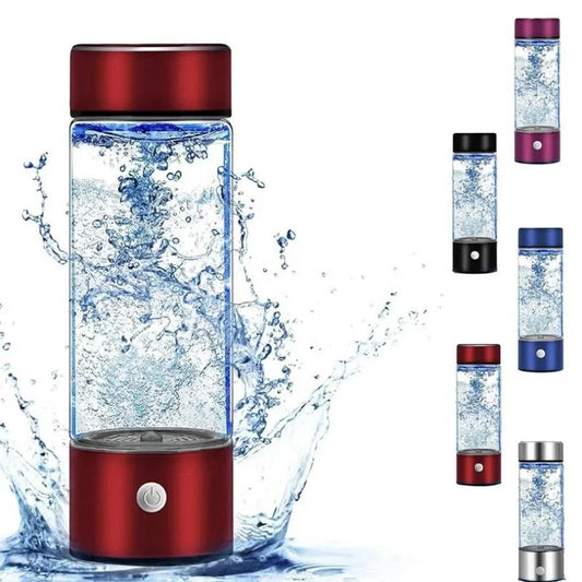 Red Dabfavshop hydrogen water bottle titanium filter with clear body and splash effect