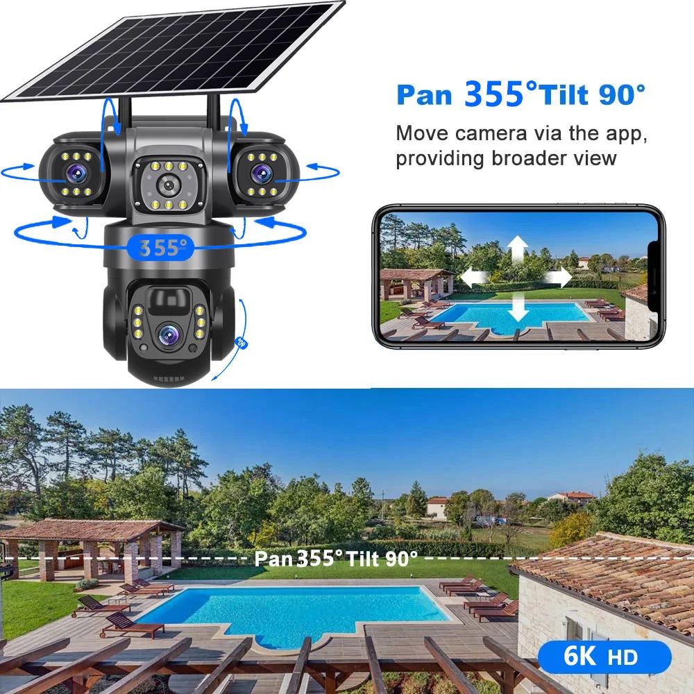 Dabfavshop 360 Degree Dome Camera with Solar Panel, Pan 355 and Tilt 90 for Wide-View Monitoring