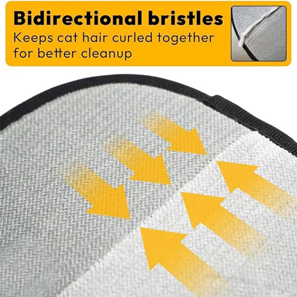 Close-up of bidirectional bristles on the electrostatic pet hair remover for effective cat hair cleanup