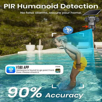 Dabfavshop 360 Degree Dome Camera showcasing PIR humanoid detection and V380 app alerts for enhanced home security.