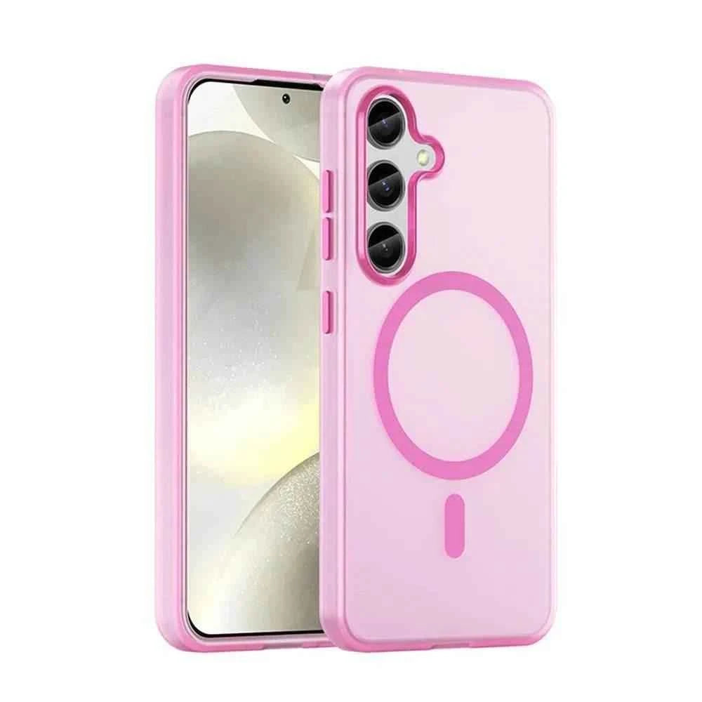 Stylish pink Samsung Galaxy shockproof case with a MagSafe compatible design for protection