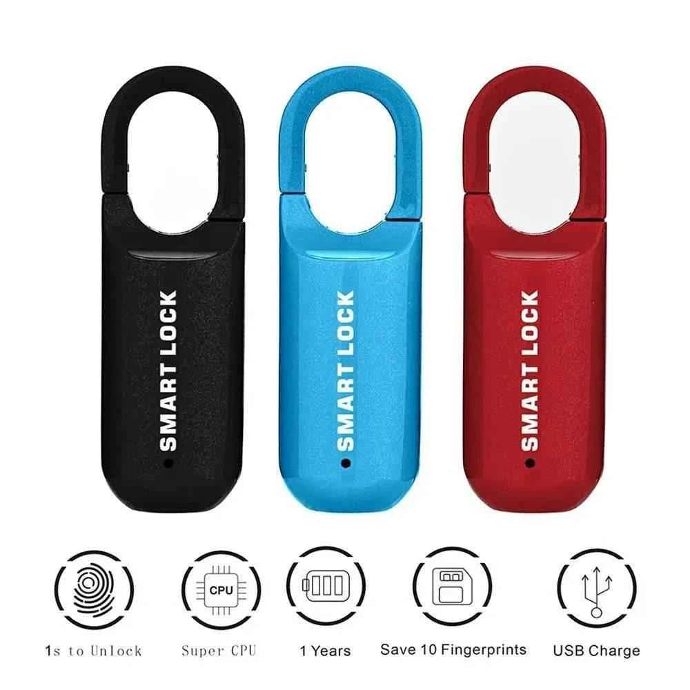 Dabsfavshop fingerprint padlock for lockers in black, blue, and red with quick unlock and USB charging