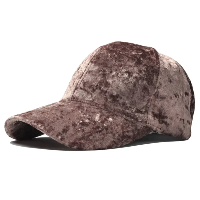 Stylish velvet hat in soft brown color, perfect for casual outfits and all-season wear