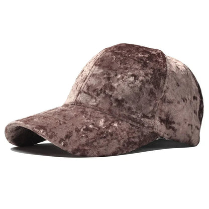 Stylish velvet hat in soft brown color, perfect for casual outfits and all-season wear
