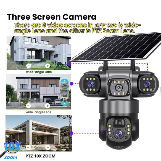 Dabfavshop 360 Degree Dome Camera with three video screens and PTZ 10X zoom feature
