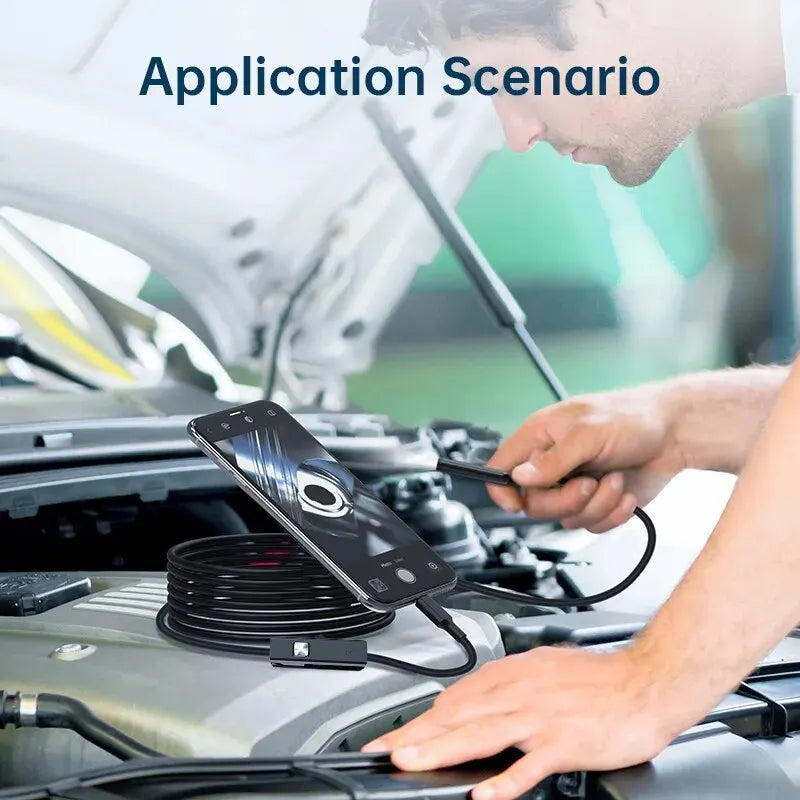Dabfavshop waterproof endoscope camera used to inspect car engine with smartphone display
