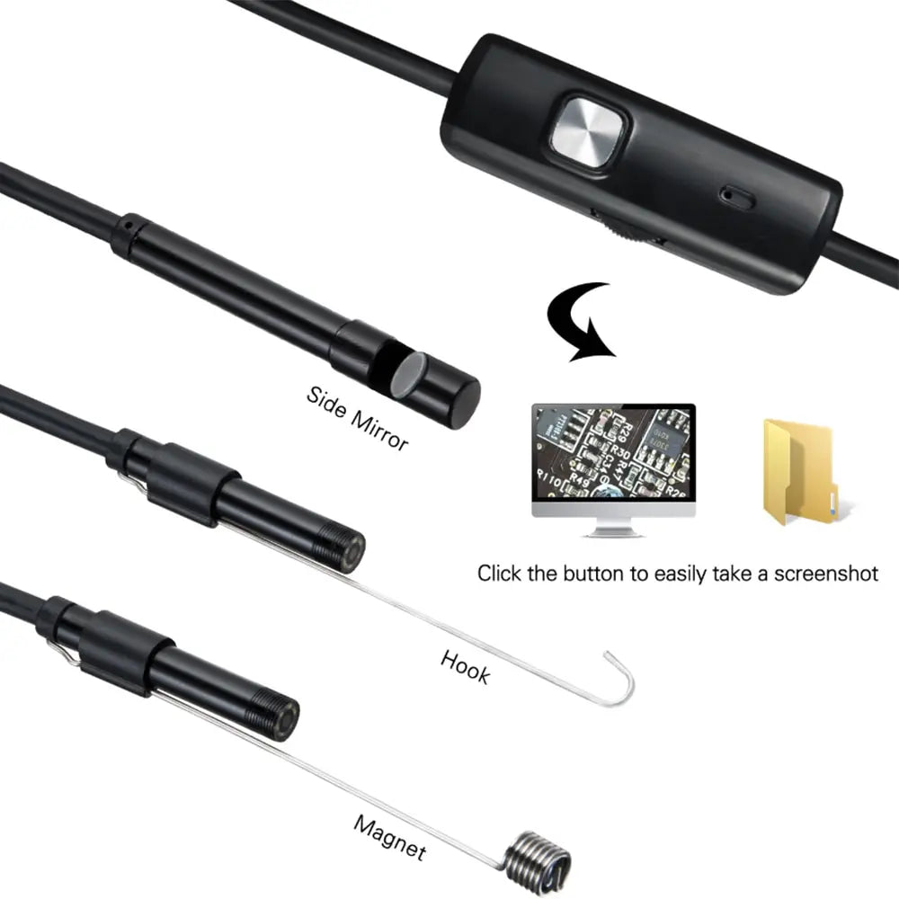 Dabfavshop waterproof endoscope camera with detachable hook, magnet, and side mirror for versatile inspection