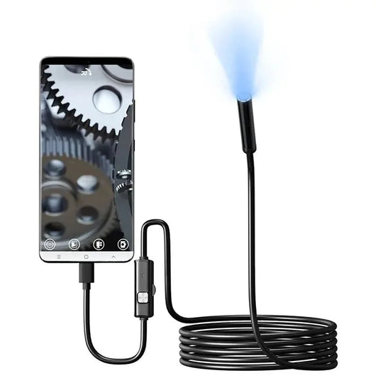 Dabfavshop waterproof endoscope camera with flexible cable connected to a smartphone for inspection